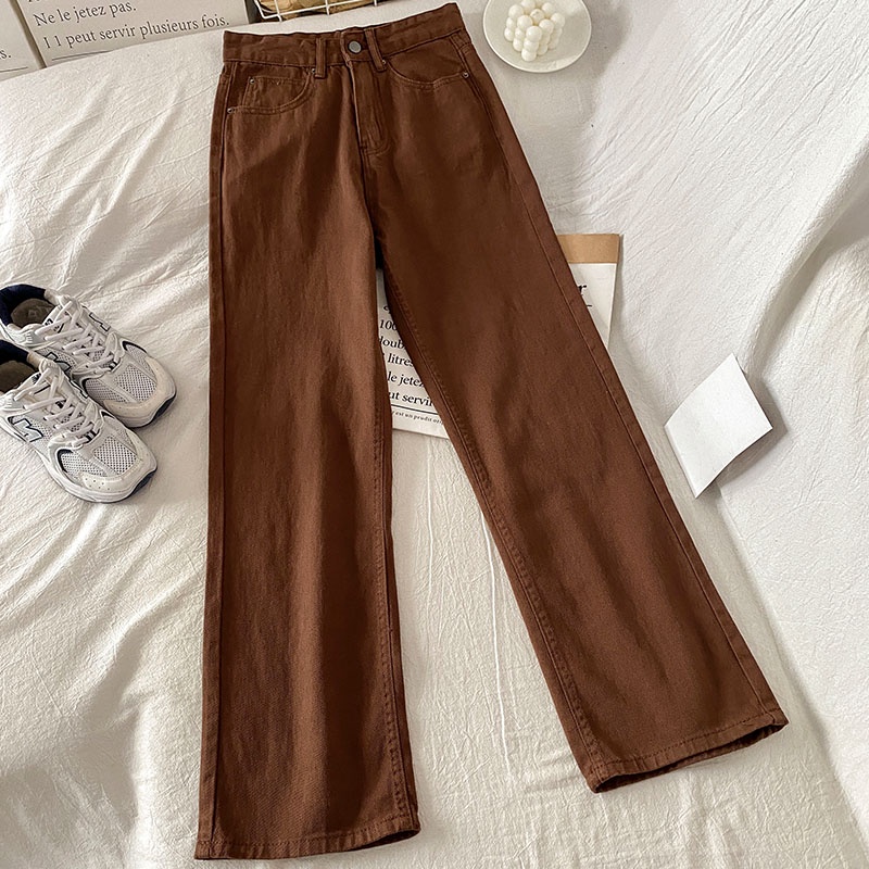 Coklat Korean New Celana Kulot Jeans Highwaist Wanita Loose（realpict）