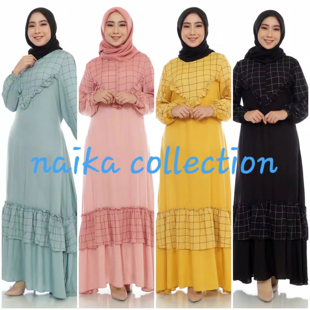 Gamis bahan katun rayon premium motif kotak