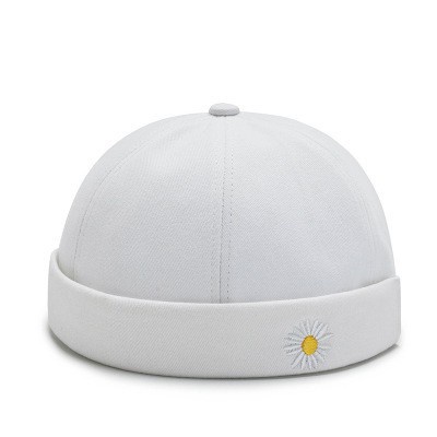 Topi Beanie Motif Bordir Daisy Bahan Katun Kulit 5 Warna Gaya Retro Korea Untuk Unisex