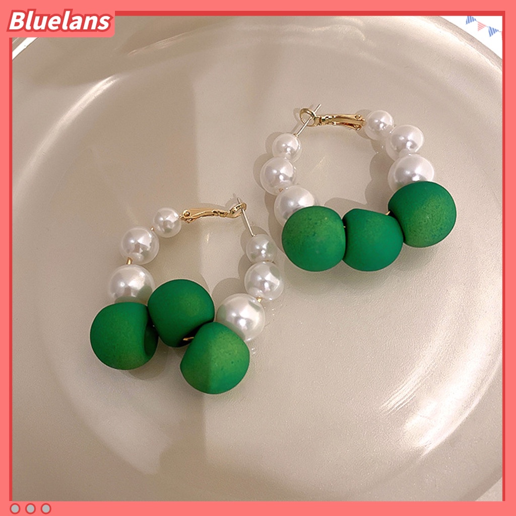 Anting Hoop 925 Sterling Silver Aksen Mutiara Tiruan Warna Kontras Untuk Kencan