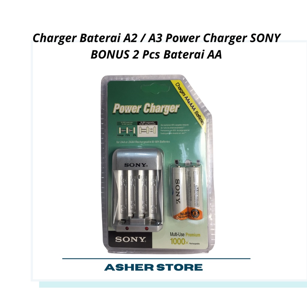Charger Baterai A2 / A3 Power Charger SONY BONUS 2 Pcs Baterai AA
