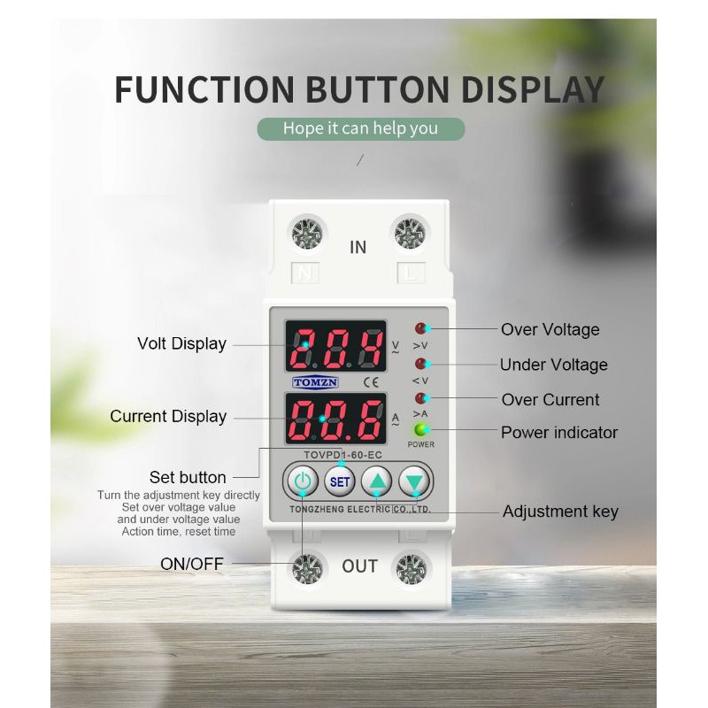 MCB Protector Relay 60A 230 V Voltmeter Ampmeter Display