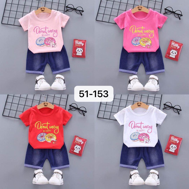 Setelan Baju Anak Perempuan Balita Import | Set Kaos Anak Cewek / Kualitas Premium harga Murah STLN Donut MB
