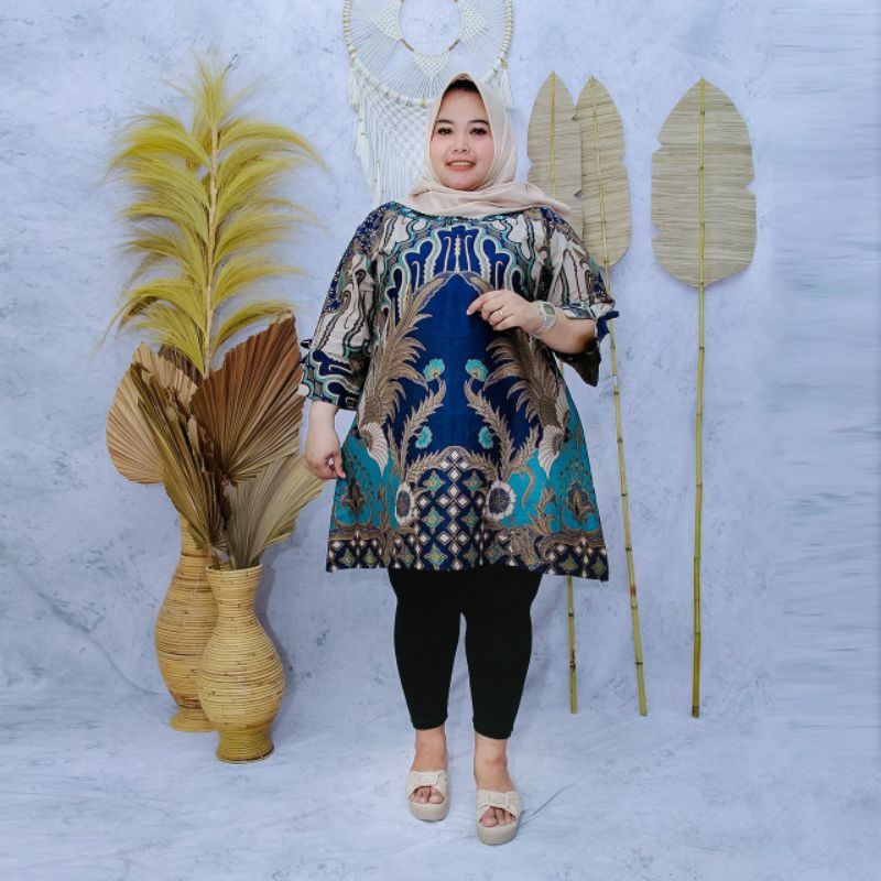 Tunik Batik Wanita Terbaru Ukuran Super Jumbo Big Size LD 140CM FIT 4L 5L 6L ORI Batik Aksara Pekalo zaynbatik-Motif 11
