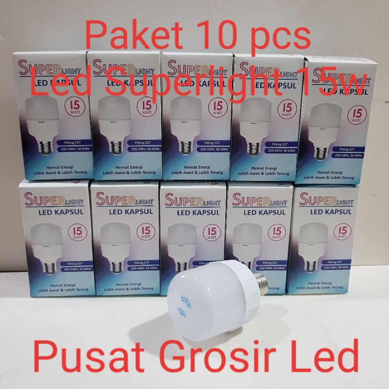 Paket 10 Buah Lampu Led Kapsul 15 watt Superlight Cahaya Putih