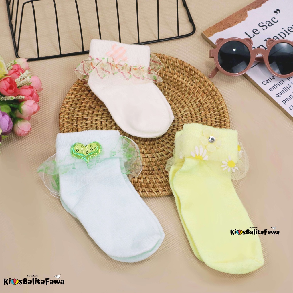 (IMPORT) Kaos Kaki Baby New Born 0-12 Bulan Pita Renda / Kids Socks Polos Bayi Perempuan Bahan Rajut Halus