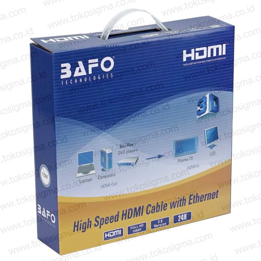 BAFO KABEL HDMI TO HDMI M-M 15m gold 3D