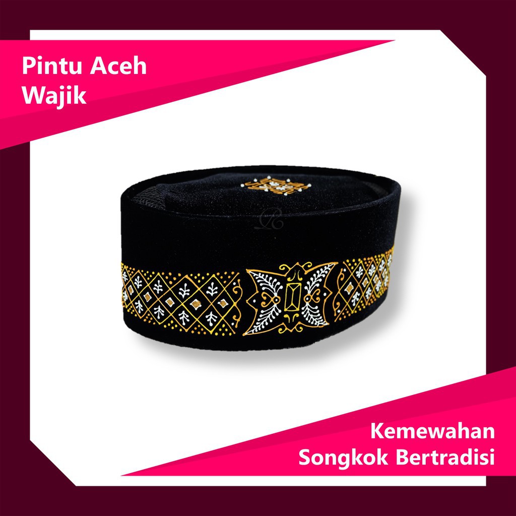 Songkok Peci Kopyah Hitam Motif Pintu Aceh Wajik