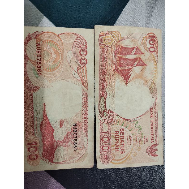 uang 100 rupiah perahu pinisi gunung Krakatau 1992