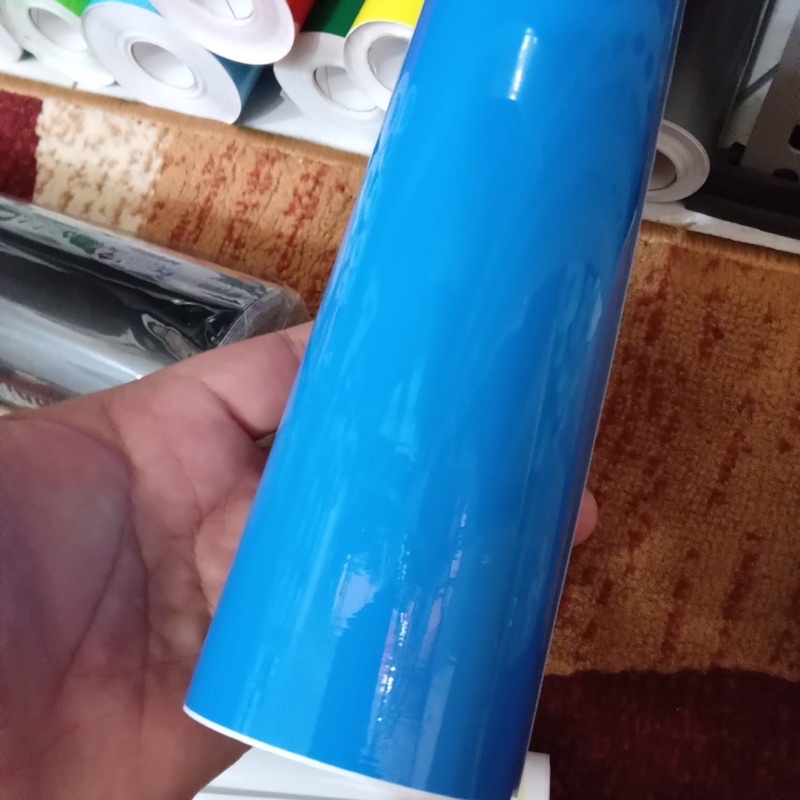 Skotlet biru muda glossy stiker sticker motor mobil helm kaca