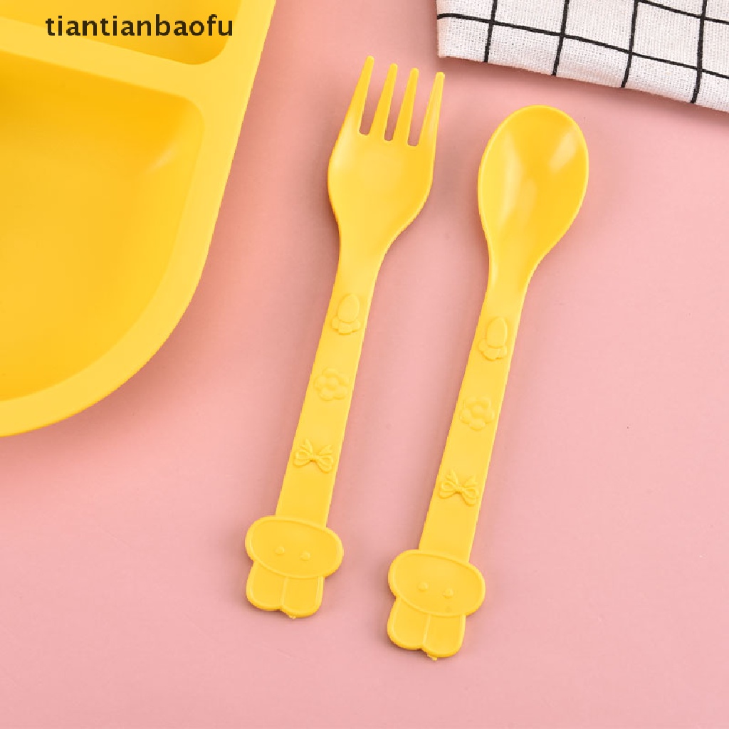 Tiantianbaofu Set Piring Makan Bayi / Anak Desain Kartun Bebek Kuning Kecil