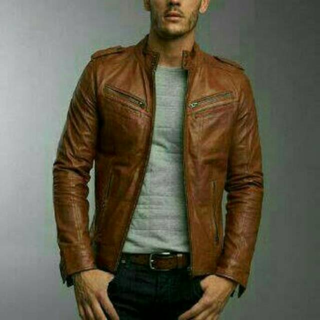 Jaket Semi Kulit Korea Casual Touring Cowok saku Enam