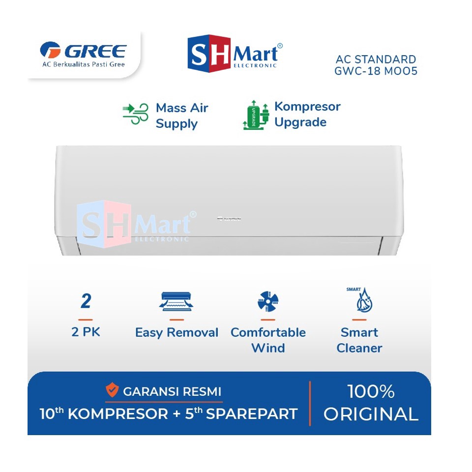 AC GREE 2 PK STANDART GWC-18MOO5S GREE NEW SERIES SMART CLEANING GARANSI RESMI (MEDAN)