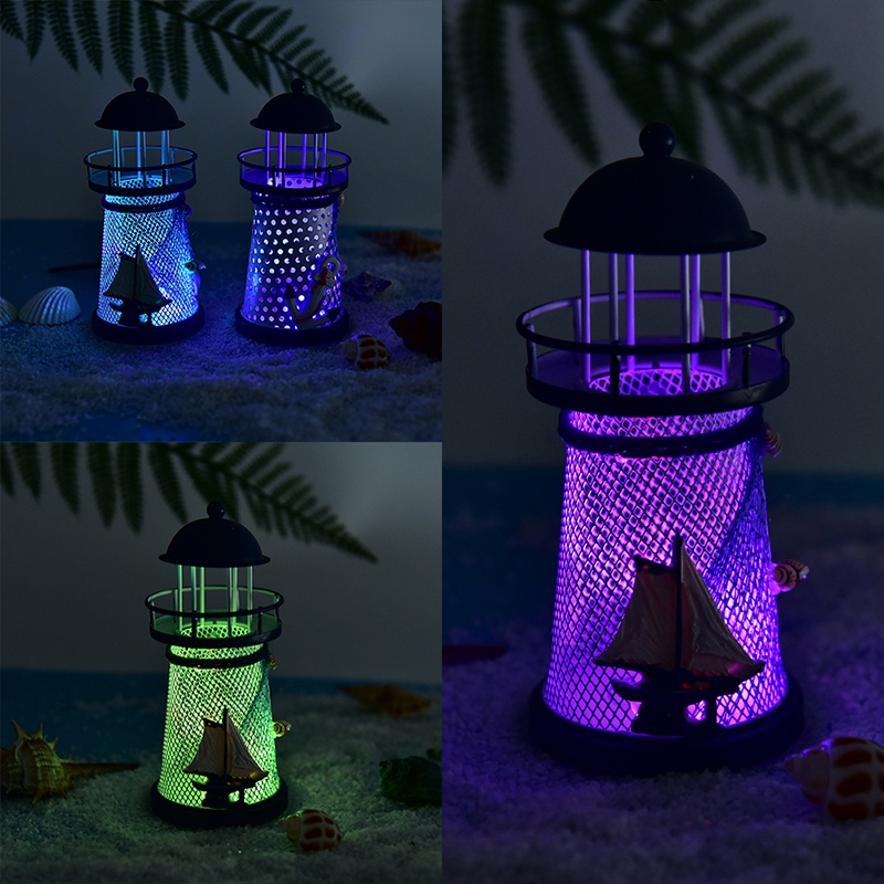 {LUCKID}LED light metal lighthouse anchor mediterranean decorative home nautical decor