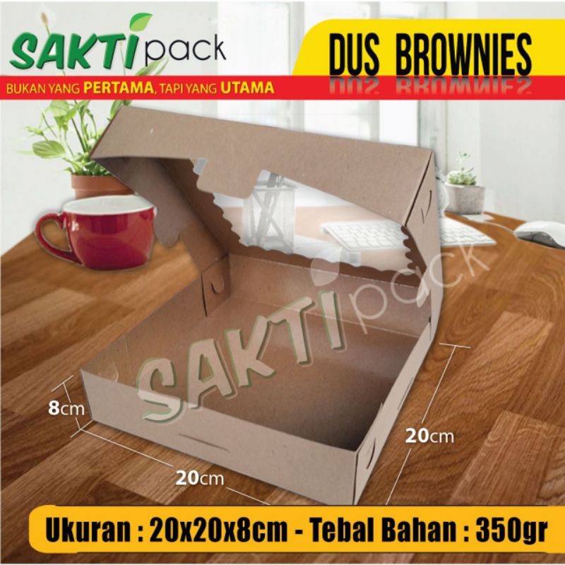 Dus brownies/ dus kue, uk 20x20x8cm,bahan kraft 350gr dengan laminasi plastik-1