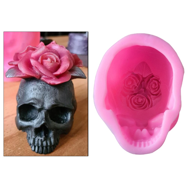 SIY  3D Rose Flower Skull Epoxy Resin Mold Home Decorations Ornaments Casting Silicone Mould DIY Crafts Plaster Candle Making Tools