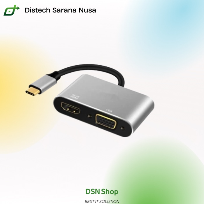 Jual USB Type C to HDMI + VGA Adapter NETLINE Multifunction Adapter