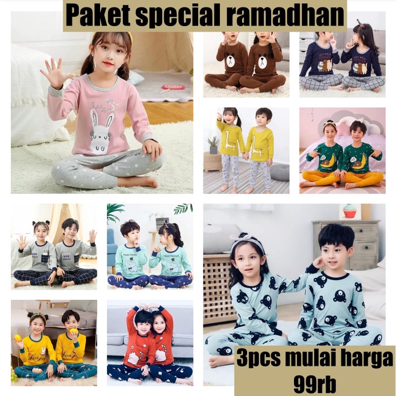 3PCS PAKET MURAH BAJU TIDUR ANAK-PIYAMA ANAK-STELAN ANAK LENGAN PANJANG