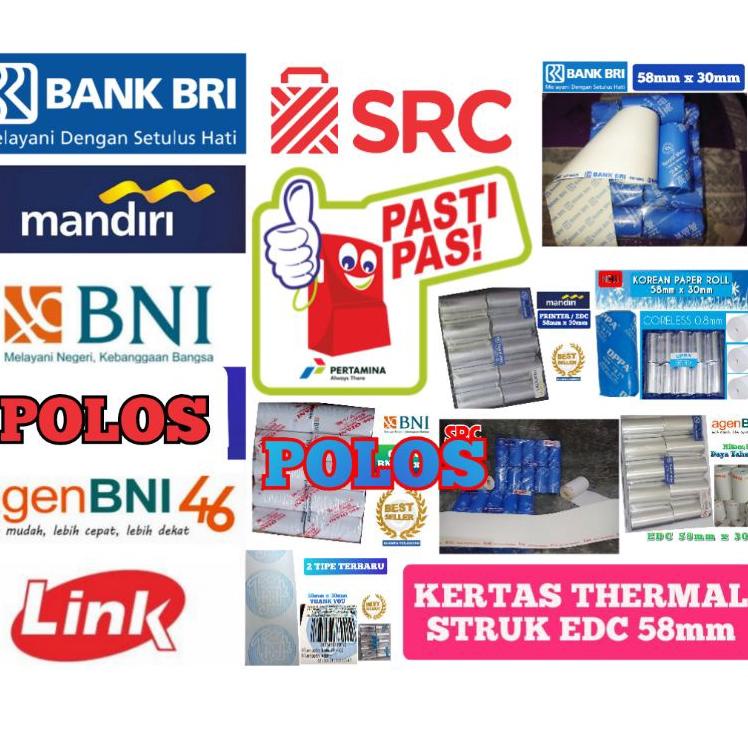

OIKK KERTAS THERMAL STRUK KASIR PAPERROLL EDC BRI AGEN BNI 46 BNI MANDIRI BSI SRC LINK PASTI PAS 58mmx30mm Shopee 2020