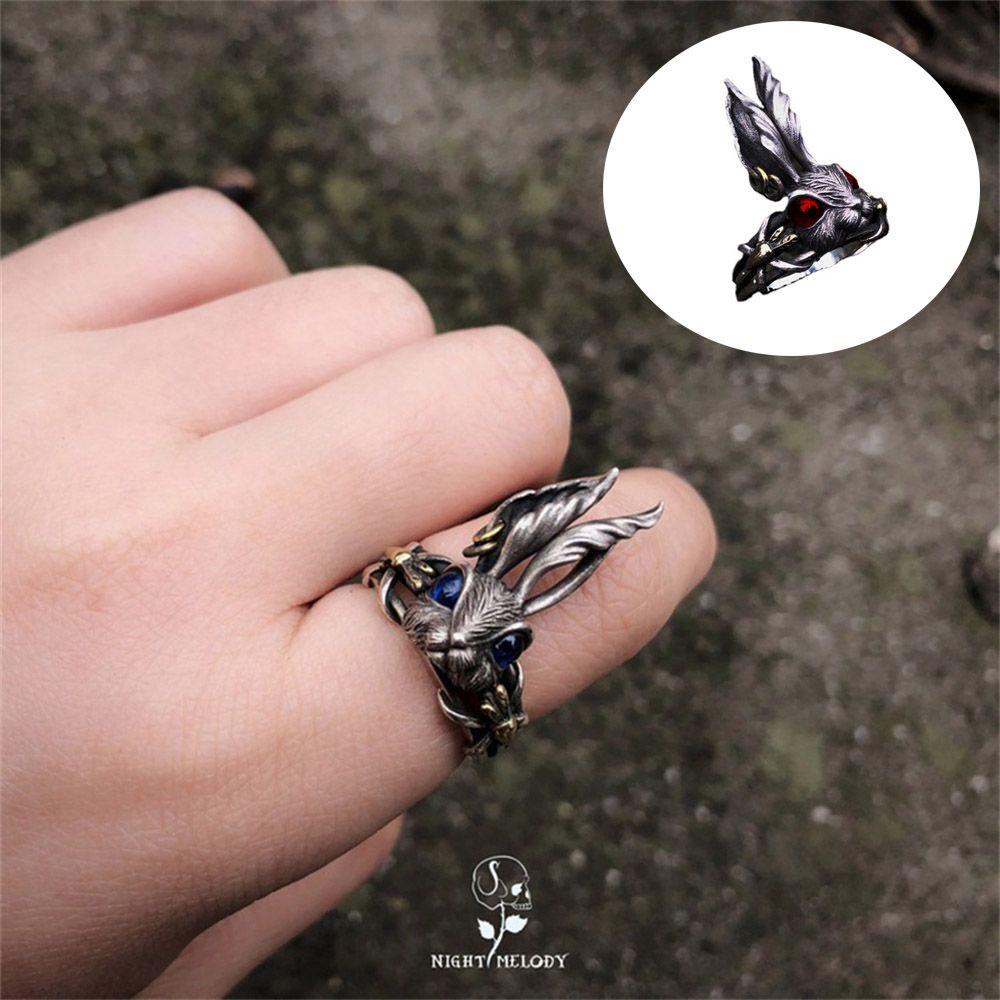 Lily Rabbit Rings Perhiasan Unisex Rock Open Rings Gothic Hip Hop Fantasi Peri