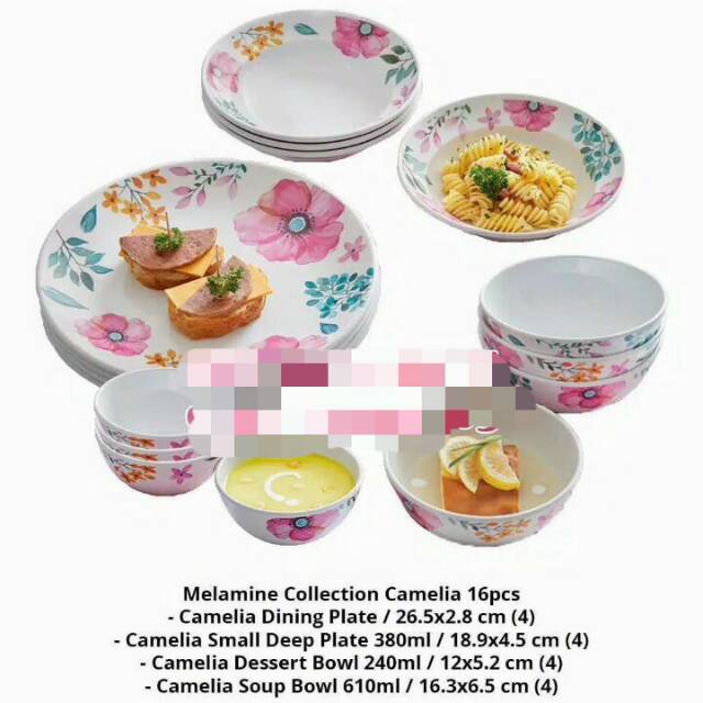 Diskon 50% Camelia melamine set tupperware,terdiri dr piring dan mangkok, bahan tebal dan bgs skl