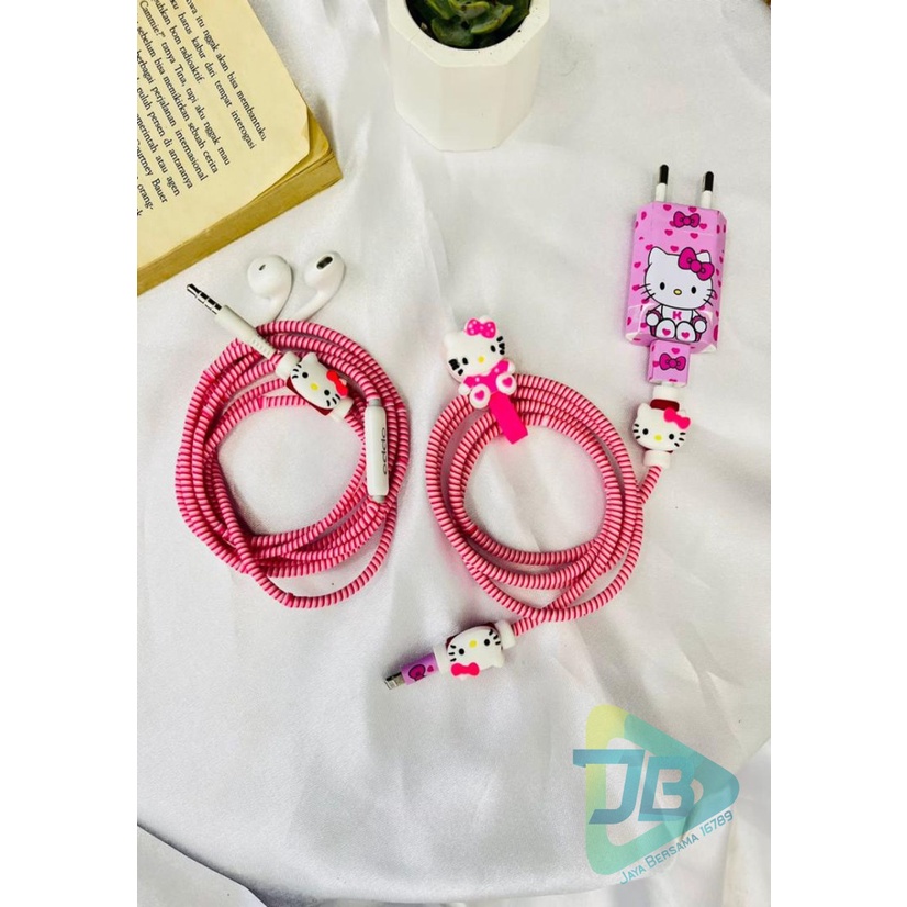 Paket Pelindung Kabel Cable Protector set Spiral iPhone &amp; Android (CHARGER &amp; HEADSET) stiker karakter adapter JB5504