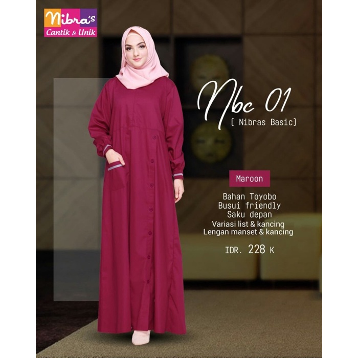 PREMIUM GAMIS NIBRAS NBC 01 WARNA MERAH MARUN POLOS BAHAN KATUN TOYOBO BUSUI