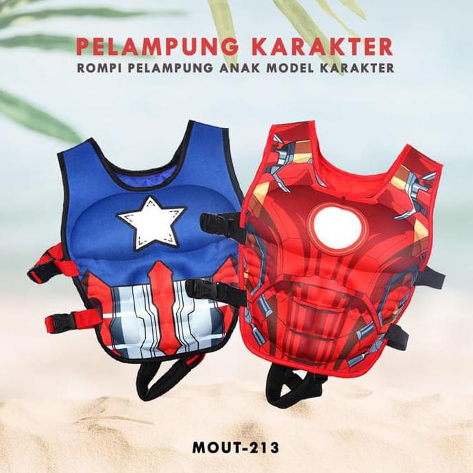 Jaket Pelampung Renang rompi pengaman karakter model superhero aktivitas outdoor diving berenang aman safety simple praktis strap