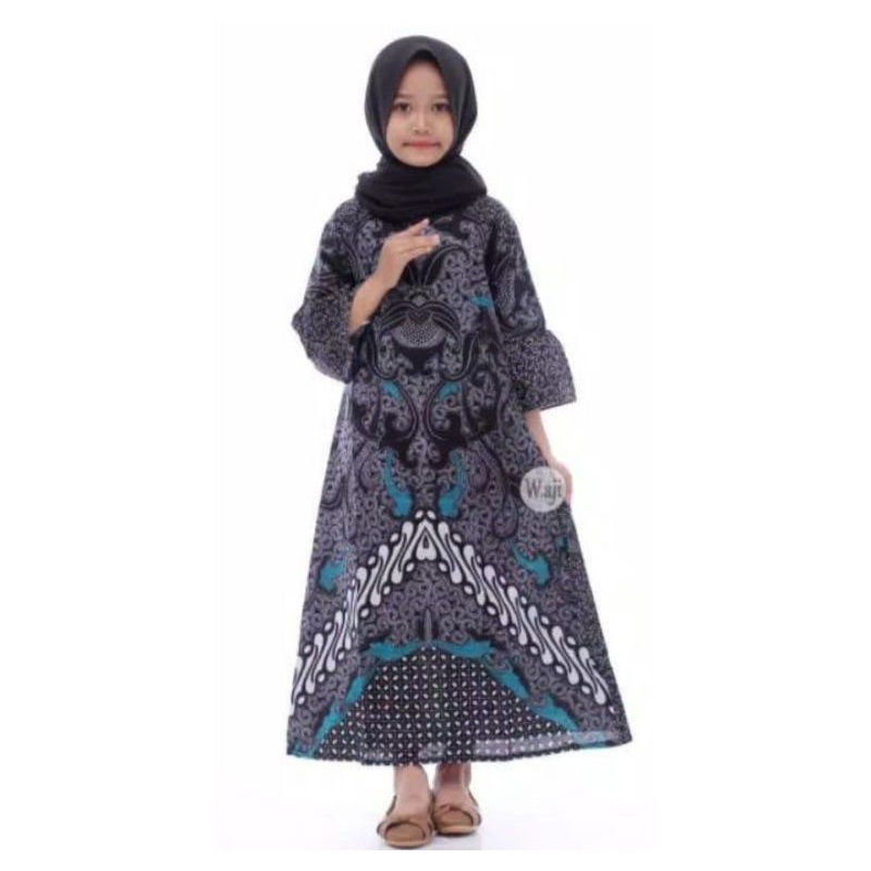 Batik Couple keluarga sania ruffle couple ori ndoro jowi dnt sogan sekar ulir Motif dimensi Abu-GAMIS ANAK