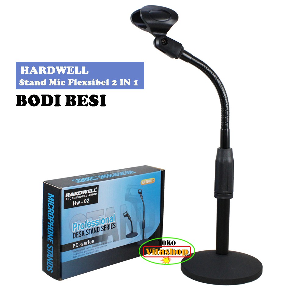 Stand Mic Hardwell HW-2 Desk Stand Iron Elastis 2 in1 / Stan Bodi Besi Asli