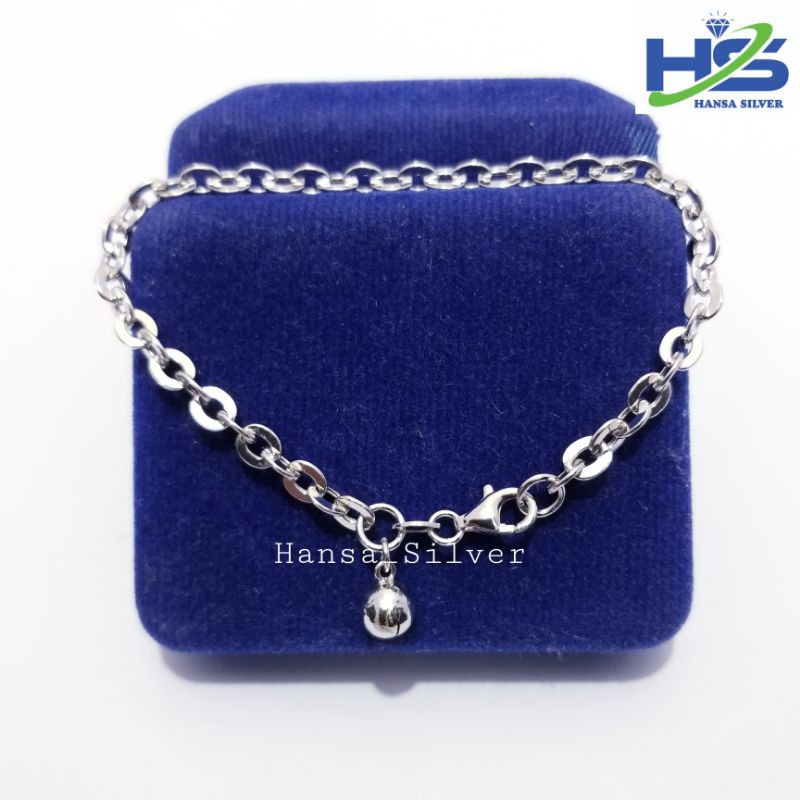 Gelang Perak Asli Silver 925 Lapis Emas Putih Model Rantai Hollo Kopong - Gelang Perak Wanita Anti Karat