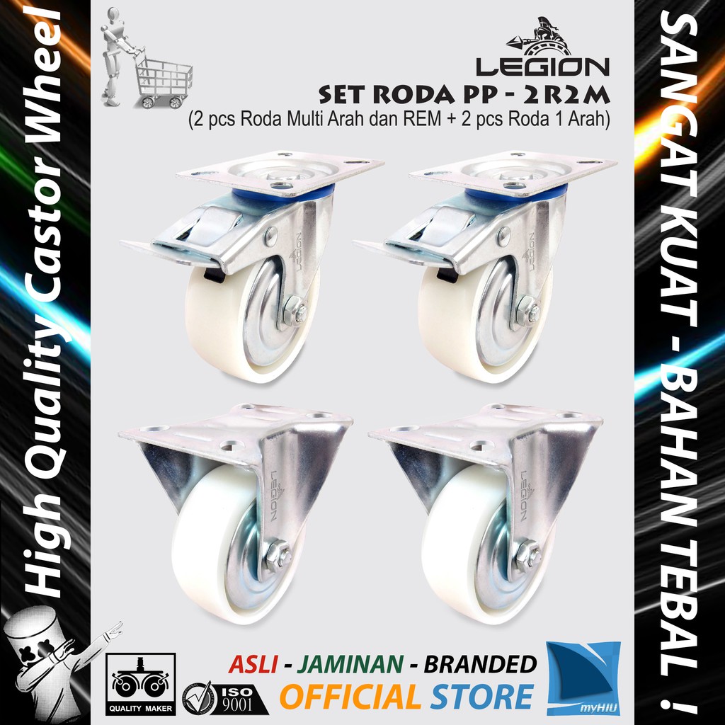 Set Roda Lori Isi 4 pcs 5&quot; inch / 125 mm Roda Besi Caster Troli - Trolley Castor Set 2R2M LEGION