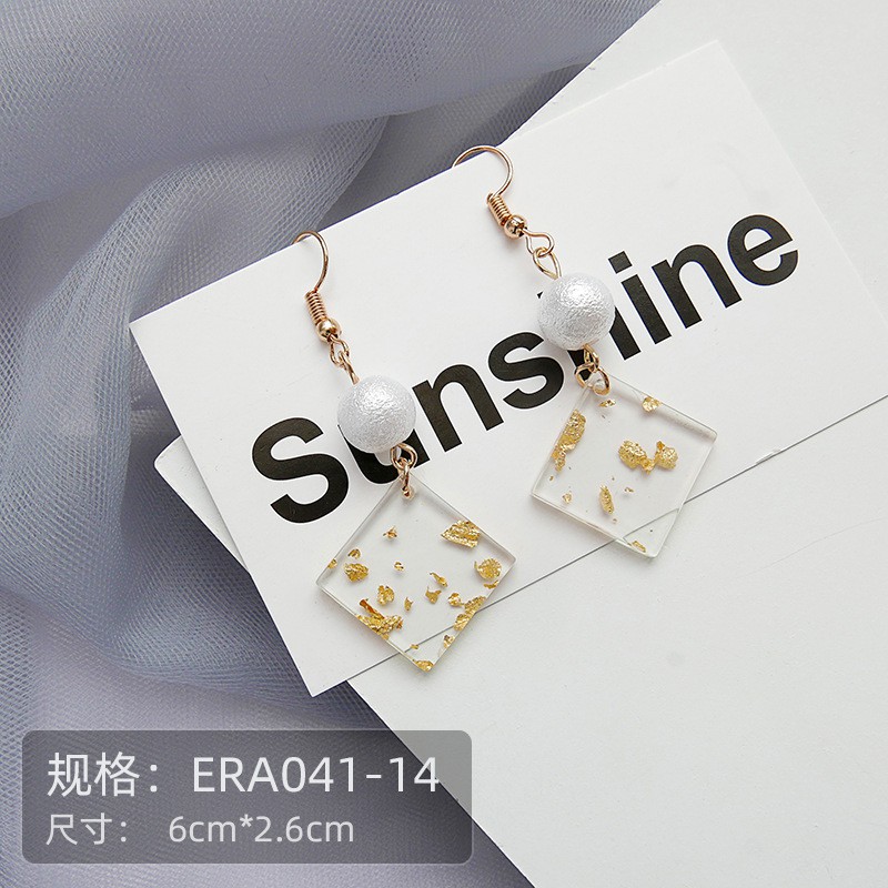 [littlecrab] Anting Wanita Korea Emas Rantai Bling Anting Elegan Simple Persegi Bujur Sangkar Putih Permata Gold Woman Earrings Emas Permata Anting Berkualitas Korean Style-3
