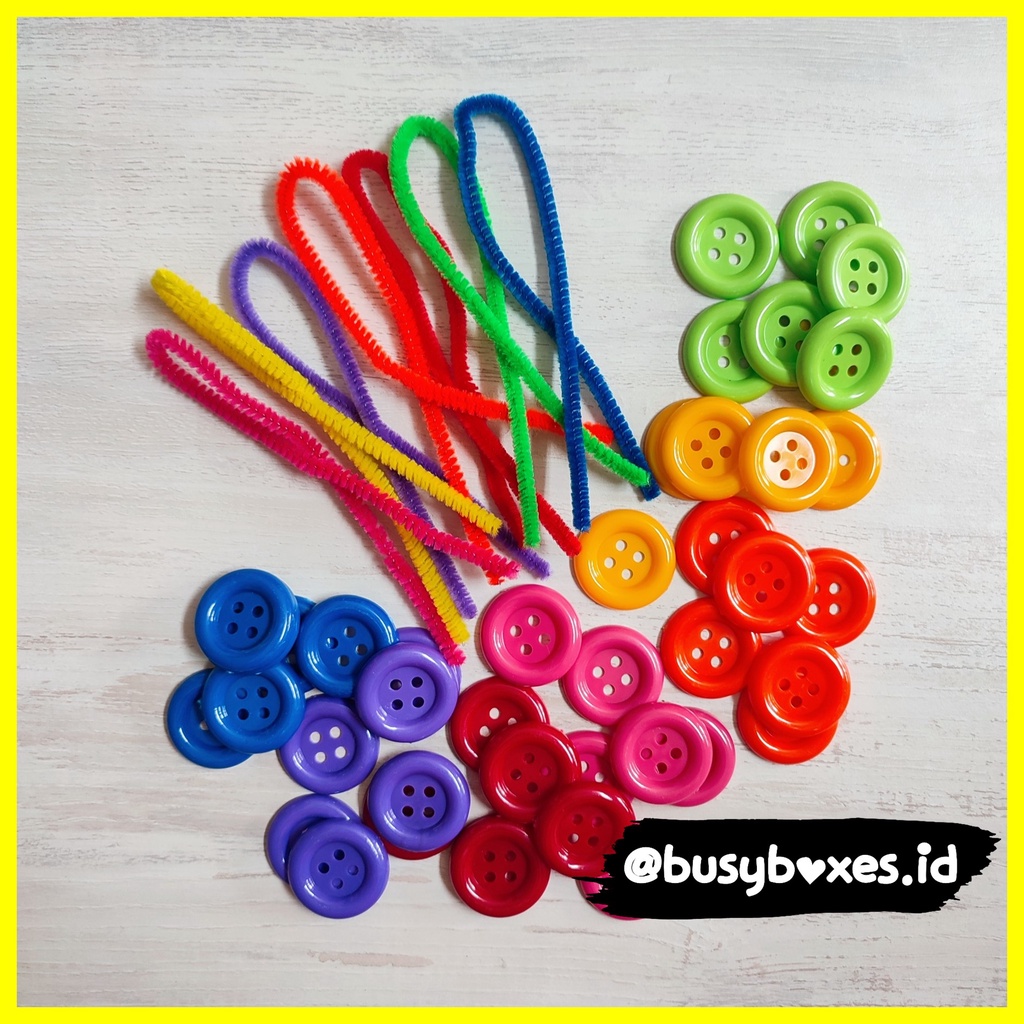 [busyboxes.id] mainan edukasi anak 2 tahun mainan sensori  mainan anak 2 tahun mainan montessori mainan TK preschool paud worksheet paud pipe cleaner + kancing