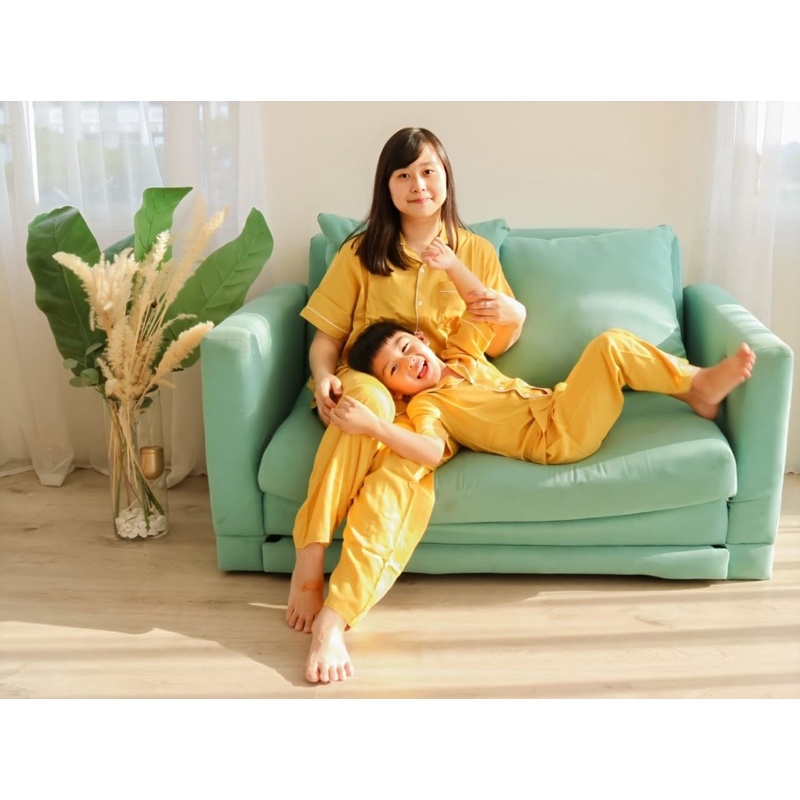 Yobebee Piyama Katun Lembut Baju Tidur Wanita One Set Basic Pajamas Polos Pastel Cotton Rayon Silk Model Tangan Pendek Baju Harian Santai Couple Kembaran Ibu Anak