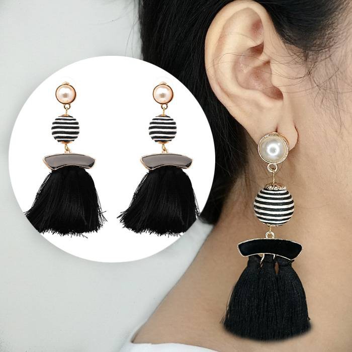 Tassel Earrings Ball Diamond Hooks 032FF4r