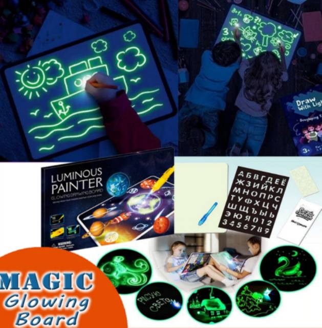 MAINAN PAPAN EDUKASI MAGIC GLOW DRAWING A4 BOARD PAPAN MENGGAMBAR CAHAYA LCD DRAWING PAD BAGUS MURAH