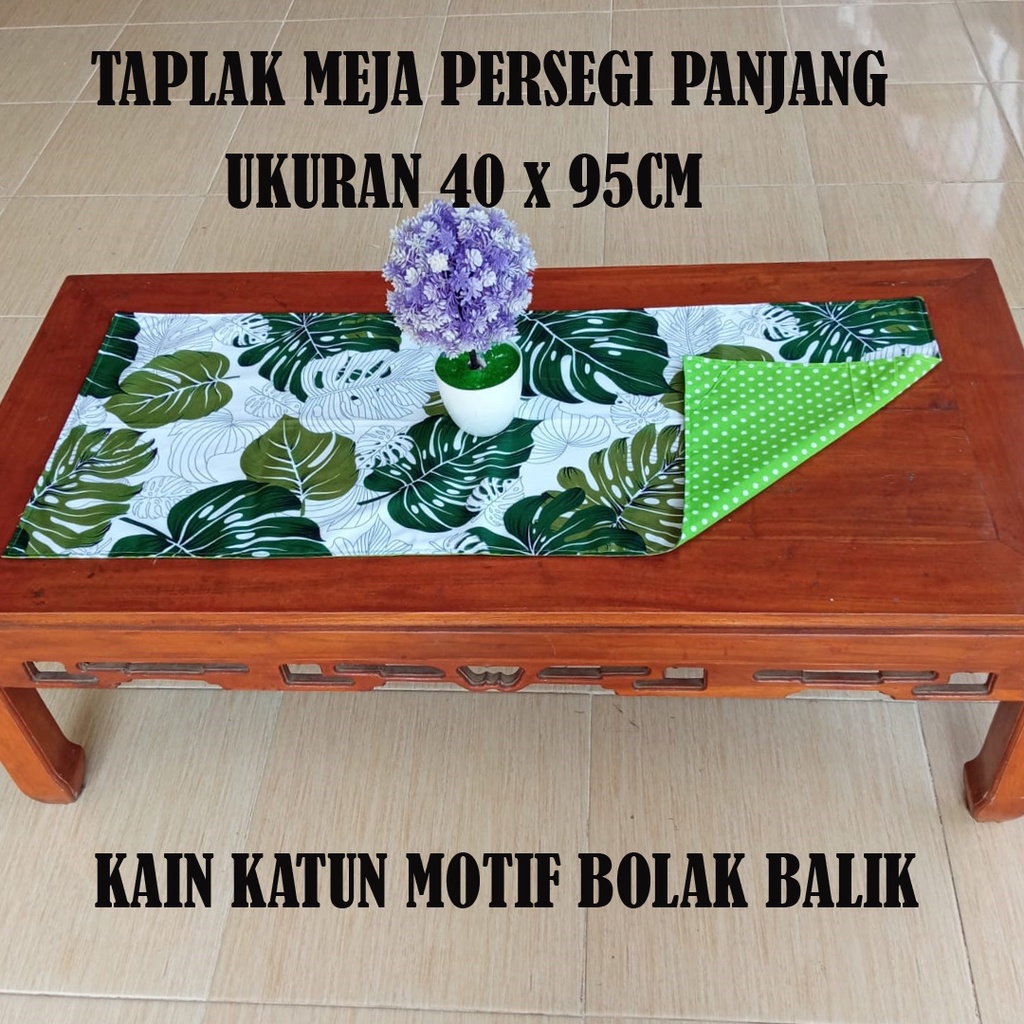 Taplak Meja Persegi Panjang Kain Katun Motif Bolak Balik Atas Bawah Batik Bunga Abstrak Ukuran 40x95cm