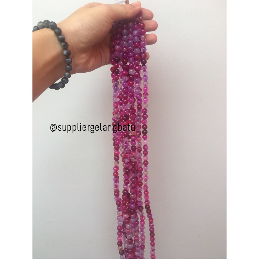 bahan batu 8mm Purple Agate glossy aksesoris korea gelang kalung batu model khas pria wanita fashion