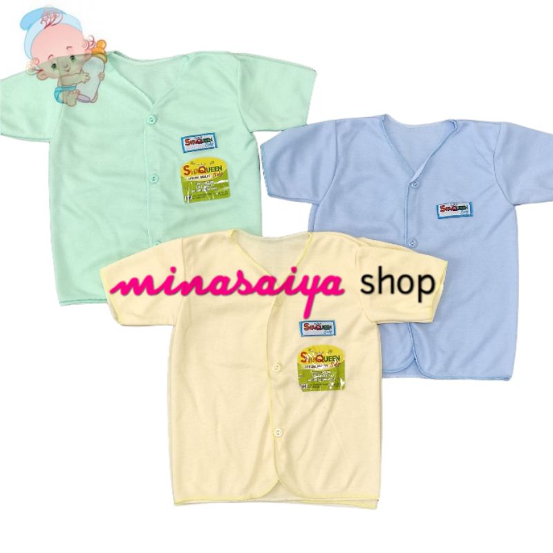 SHAQUEEN 3 pcs dan ecer Baju Bayi Baru Lahir SNI Lengan Pendek Newborn Polos Warna Kancing Depan