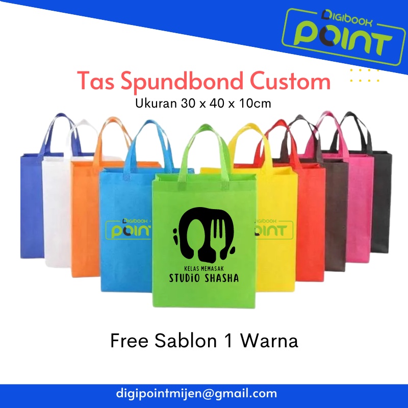 

Custom Tas / Goodie Bag / Tote Bag Spundbond Ukuran 30 x 40 x 10 cm