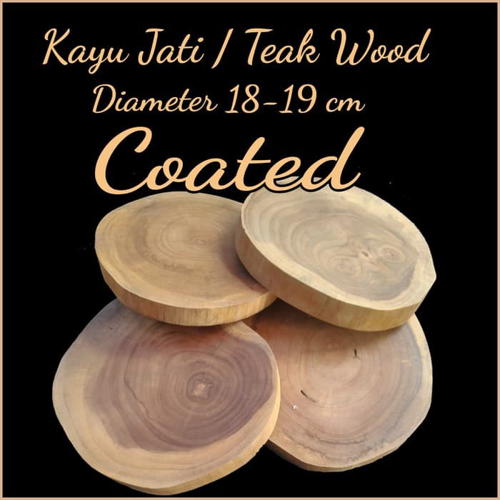 Kayu jati 18-19 cm teak wood slice alas tatakan talenan hiasan dinding