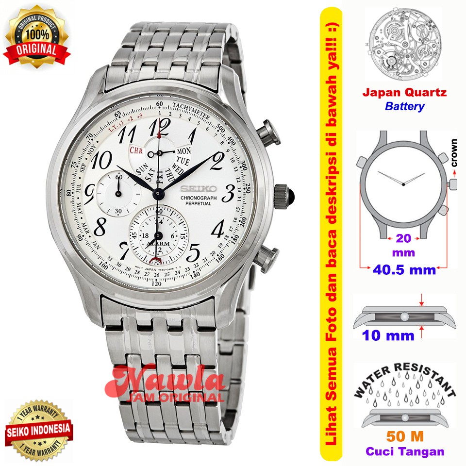 Seiko Quartz SPC251P1 Perpetual Sapphire Silver - Jam Tangan Pria SPC251