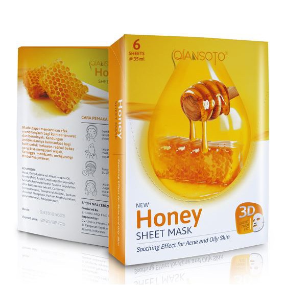 Qiansoto Sheet Mask Honey Soothing Effect for Acne and Oily Skin (1 Box @6 Sachet)