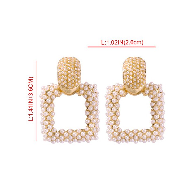 LRC Anting Tusuk Fashion Gold Alloy Pearl Square Earrings F99711