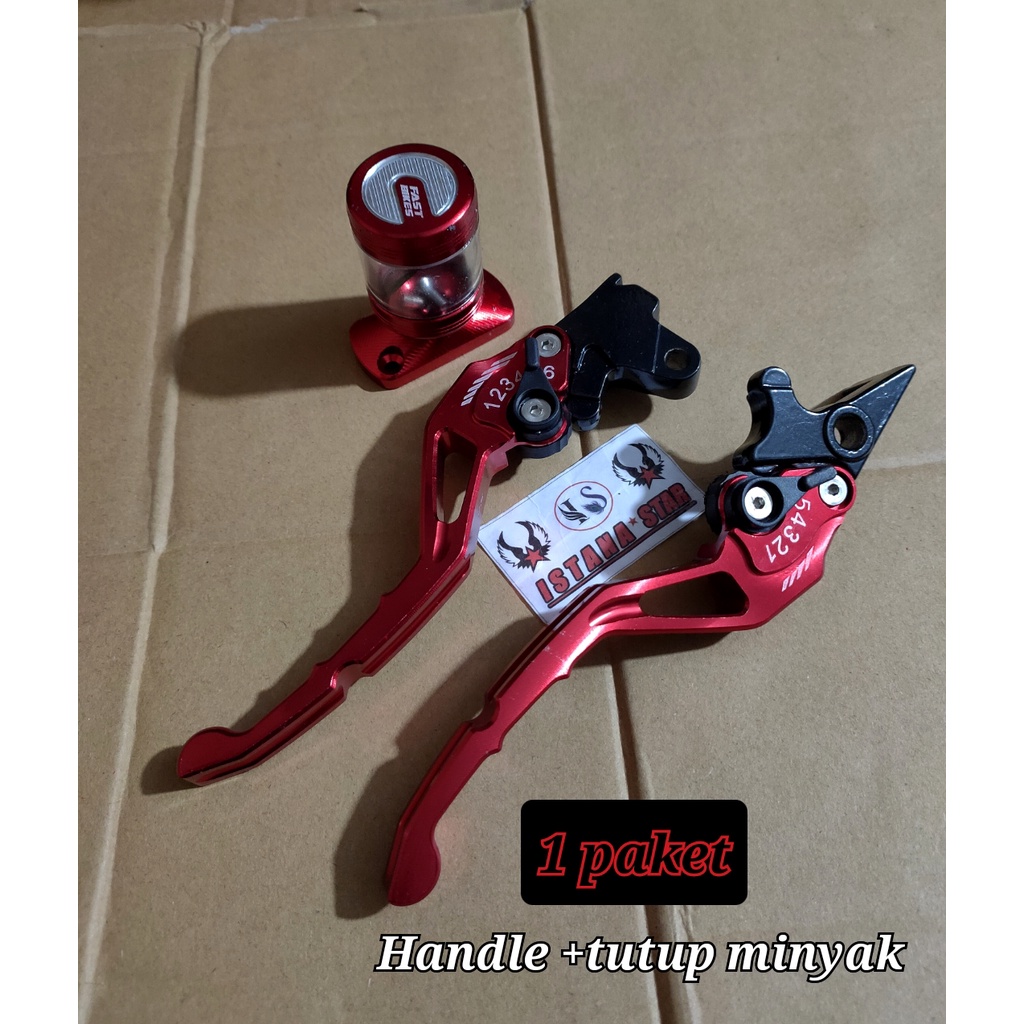 HANDLE HANDEL SET KIRI KANAN BEAT KARBU/VARIO KARBU 110 +TUTUP MINYAK KACA MERAH