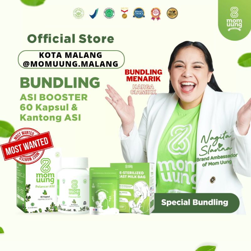 MOM UUNG PAKET ASI BOOSTER ISI 60 KAPSUL DAN KANTONG ASI 150ML
