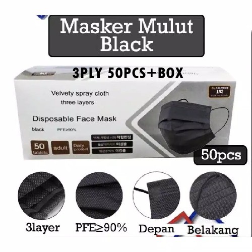 ( Fy ) COD Masker 3PLY Hitam /Masker Mulut /Black Mask import/Masker hitam Masker Kesehatan