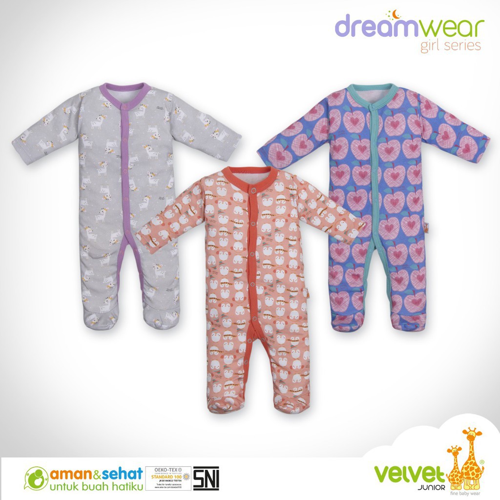 Velvet Junior DreamWear / Sleepsuit Bayi / Baju Setelan Bayi / Piyama Bayi (Tersedia varian ukuran)