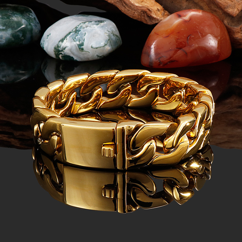 Gelang Rantai Bahan Stainless Steel Warna Emas Untuk Pria